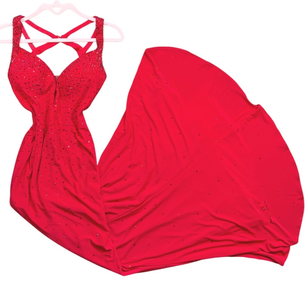 Vintage Tiffany Designs Red Rhinestone Embellished Prom Pageant Gown Dress sz 0